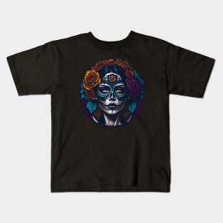 Add a Touch of Mexican Culture and Glamour with Girl in Sugar Skull Makeup Kids T-Shirt